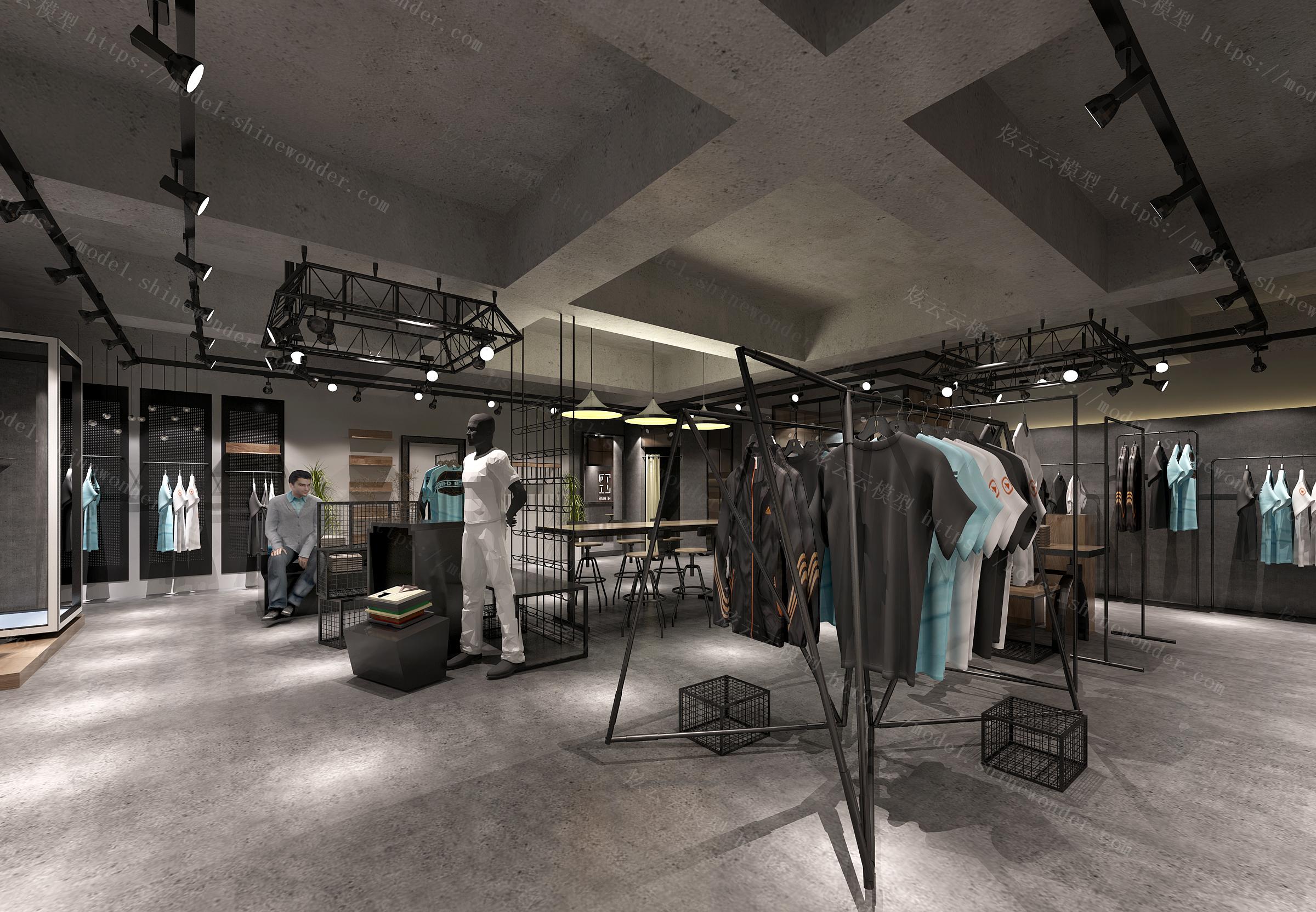 工業風服裝店模型 融合粗獷美學與時尚零售的空間藝術